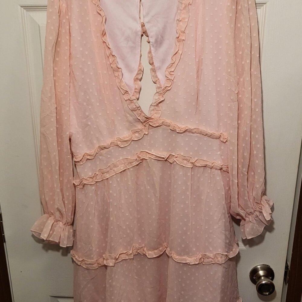 Unbranded Baby Doll Chiffon Swiss Dot Ruffle Open Back Dress XL Pink NEW - Picture 3 of 10